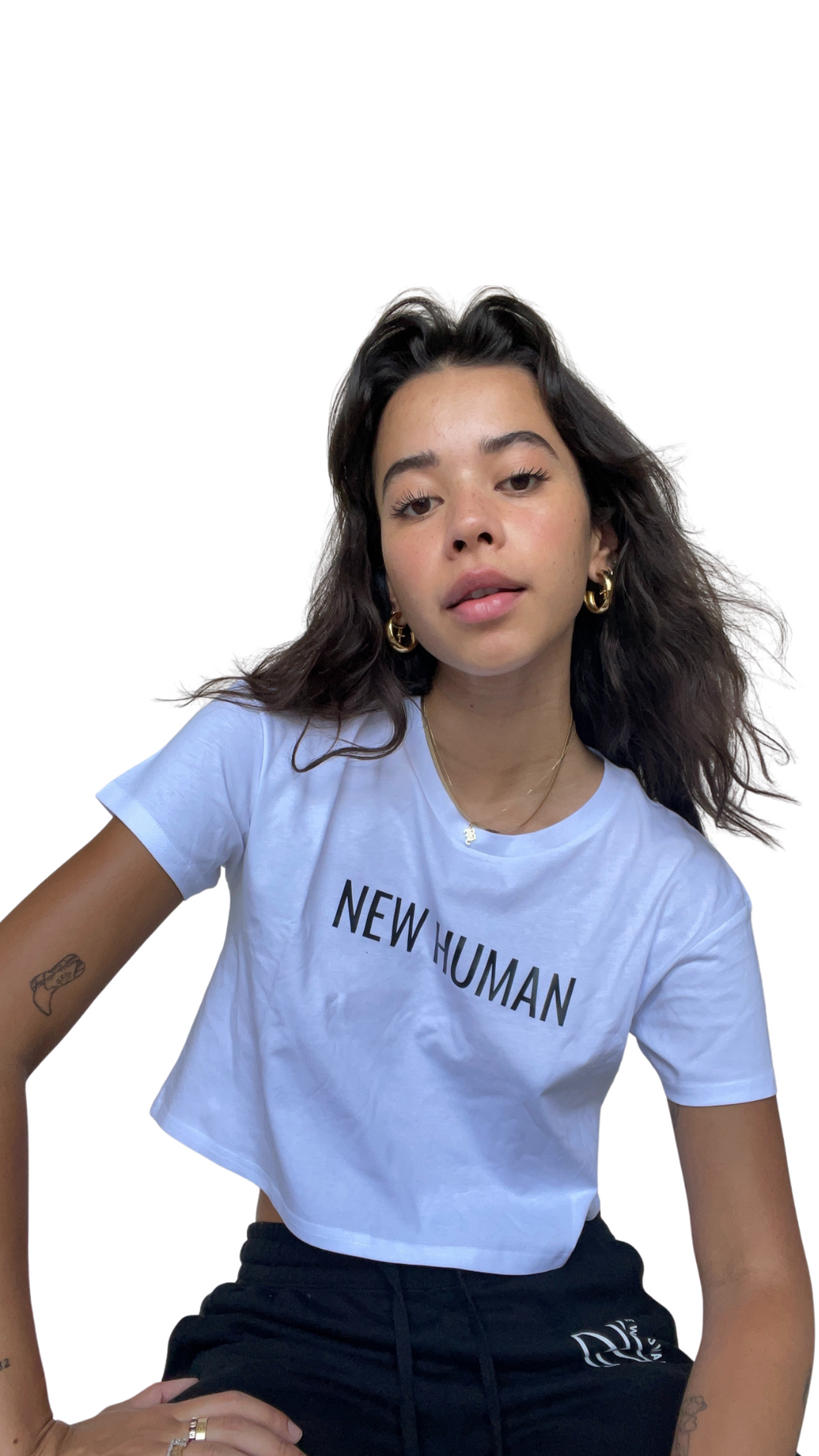 New Human White Cropped Tee (RELAXED FIT)